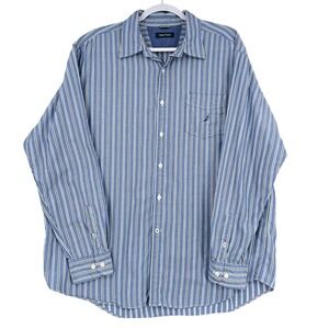 Nautica Mens XL Button Down Shirt Long Sleeve Striped Blue White‎ Classic